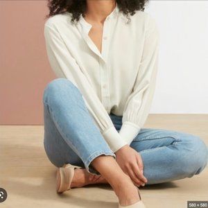 Everlane Clean Silk Blouson Shirt Mint Green